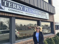 Kelly Castrogiovanni outside the Terry Plumbing Co. HQ. Kelly Castrogiovanni outside the Terry Plumbing Co. HQ.