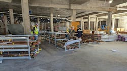 Prefabricated piping sections at the job site. Prefabricated piping sections at the job site.