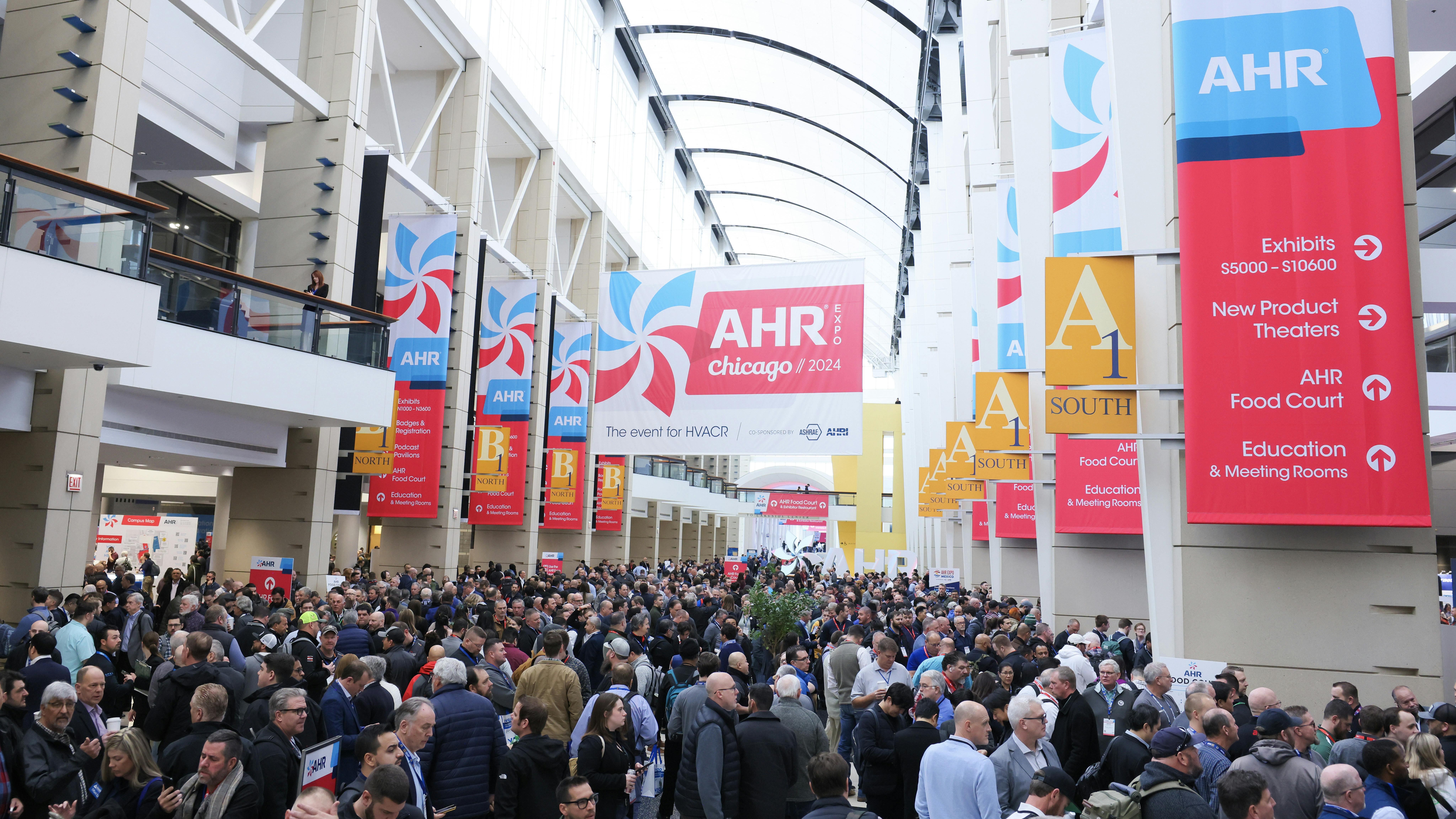 Crowds waiting to enter the expo hall at McCormick Place in Chicago during AHR Expo 2024.