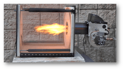 A Beckett oil burner operating on B100 biofuel. A Beckett oil burner operating on B100 biofuel.