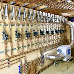 Radiant pump stations in the main mechanical room, alongside the dehumidifier. Radiant pump stations in the main mechanical room, alongside the dehumidifier.