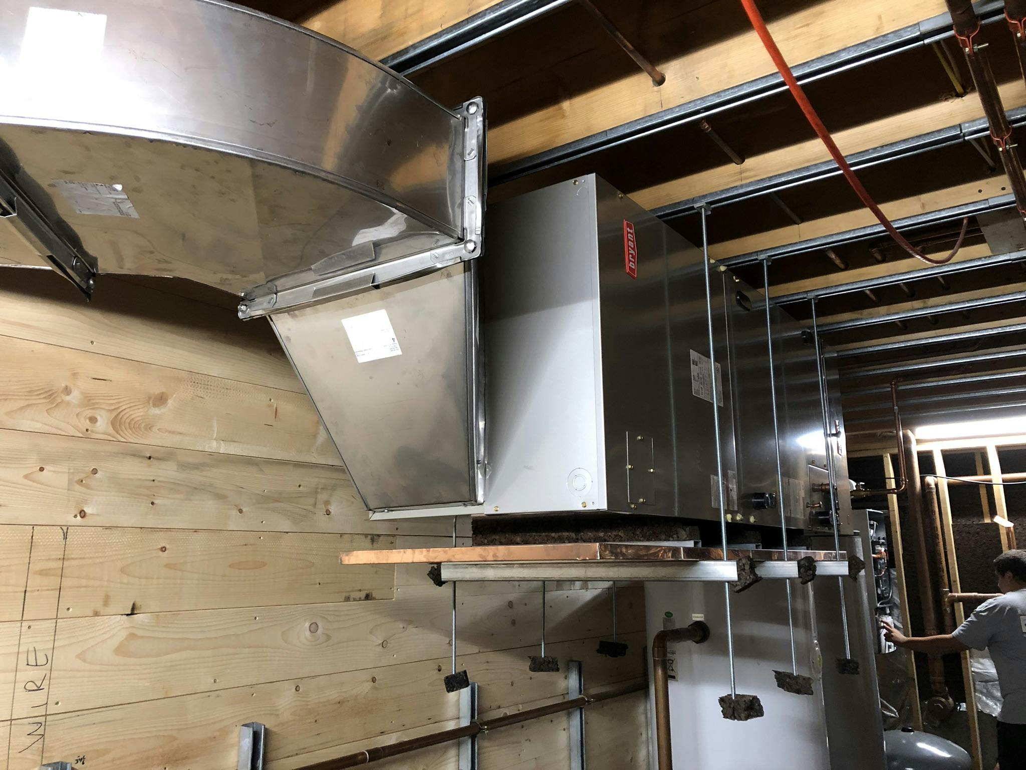 The stainless steel duct-to-air handler.