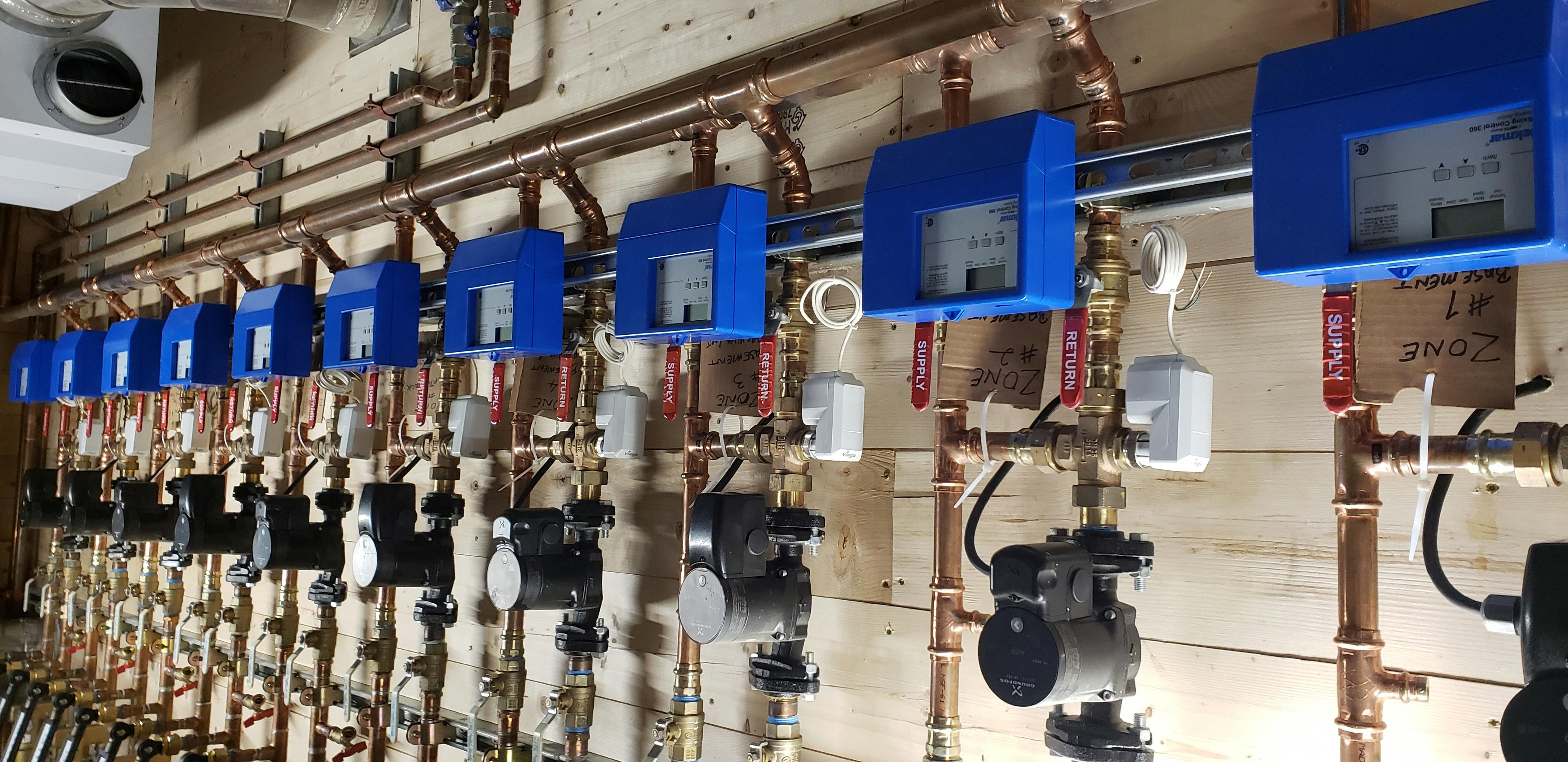 Each zone has its own radiant temperature mixing valve.
