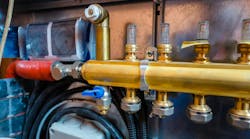 A hydronic heating system manifold. A hydronic heating system manifold.