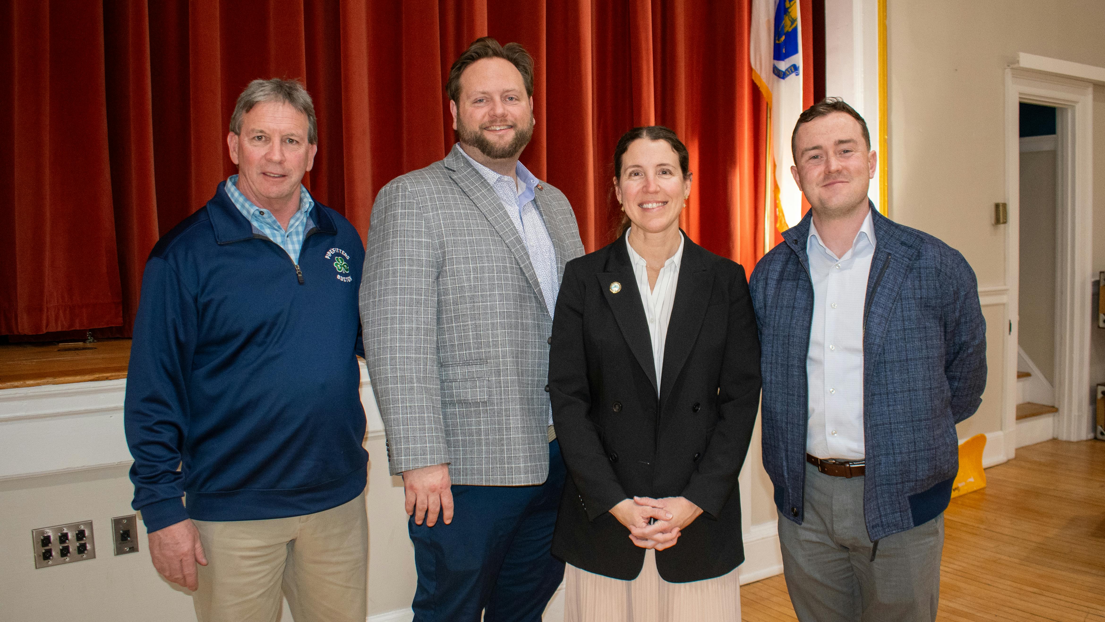 Left to right, Local 537 Business Agent Dan Coady, Braintree Mayor Erin Joyce, Plumbers and Gasfitters Local 12 Business Agent Pat Mulkerrin and Greater Boston Plumbing and Contractors Association Executive Director Andrew DeAngelo.