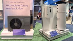 The new air-to-water heat pump at the Carrier booth at the International Builders Show in Las Vegas. The new air-to-water heat pump at the Carrier booth at the International Builders Show in Las Vegas.