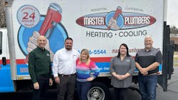 (Left to right) CEO of Leap Partners, John Cerasuolo; former owner, Lee Amos, and his wife, Bethany Amos; Leap Partners VP of HR, Safety and Risk, Kristi Toth; and Leap Partners VP of Regional Operations, Ben Scott. (Left to right) CEO of Leap Partners, John Cerasuolo; former owner, Lee Amos, and his wife, Bethany Amos; Leap Partners VP of HR, Safety and Risk, Kristi Toth; and Leap Partners VP of Regional Operations, Ben Scott.