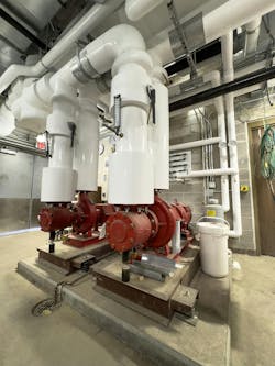 Hot water pumps in the basement of the addition space. Hot water pumps in the basement of the addition space.