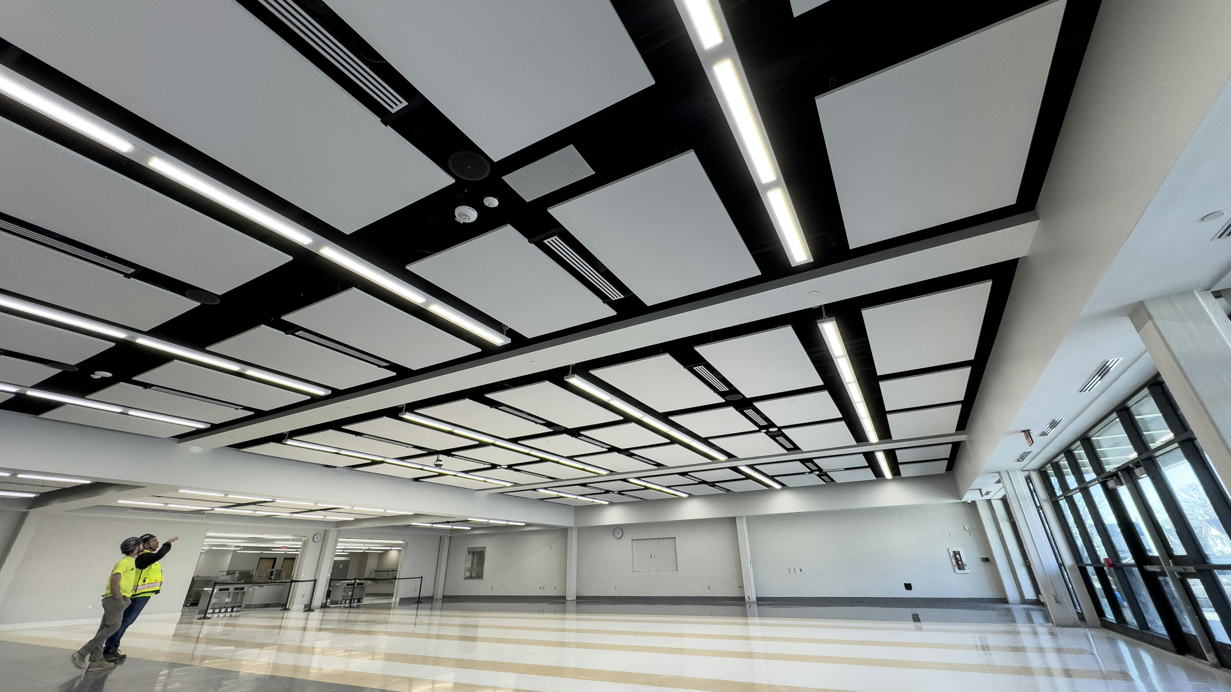 Slot diffusers in the cafeteria atrium.