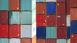 Stacked shipping containers at the Port of Los Angeles. Stacked shipping containers at the Port of Los Angeles.