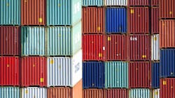 Stacked shipping containers at the Port of Los Angeles. Stacked shipping containers at the Port of Los Angeles.