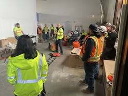 Milt DeAsis gives a quick presentation in the field on ladder safety. Milt DeAsis gives a quick presentation in the field on ladder safety.