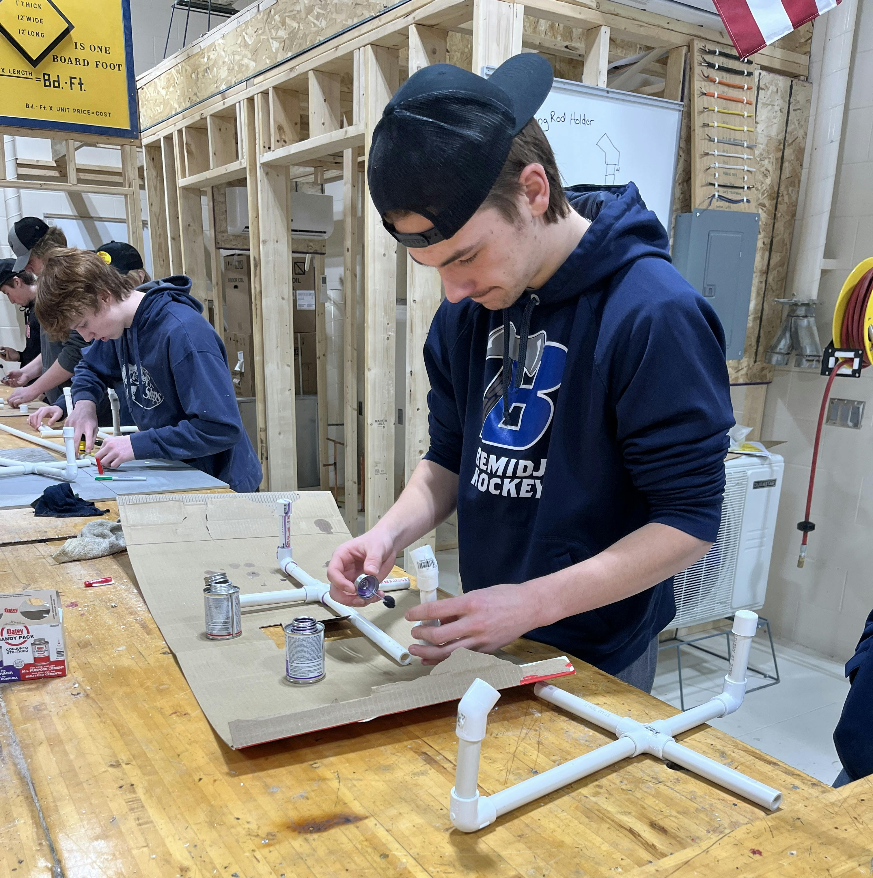 Forming PVC joints in the Skills Lab at Bemidji High School in Minnesota.
