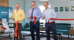 Left to right, Giuliano Albiero, Thomas Streubel and Thorsten Thiebach cut the ribbon to mark the opening of the new facility. Left to right, Giuliano Albiero, Thomas Streubel and Thorsten Thiebach cut the ribbon to mark the opening of the new facility.