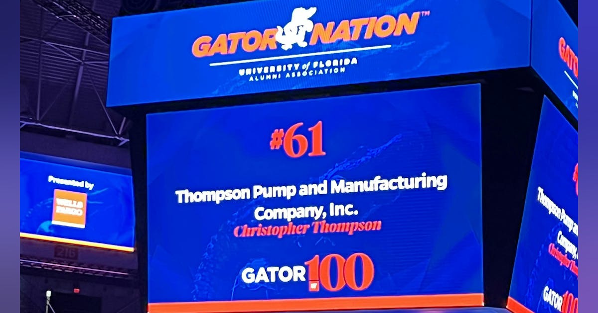 Thompson Pump Earns Back-to-Back Gator100 Honors