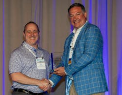 David Fink, PPI President (right) congratulates Dan Figola, Advanced Drainage Systems, Inc. for being named Member of the Year for the association’s Drainage Division. David Fink, PPI President (right) congratulates Dan Figola, Advanced Drainage Systems, Inc. for being named Member of the Year for the association’s Drainage Division.