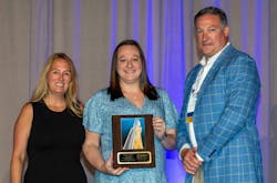 Heather Schreiber and Christa Flint of Advanced Drainage Systems receive the PPI Drainage Division’s Project of the Year Award from PPI President David Fink. Heather Schreiber and Christa Flint of Advanced Drainage Systems receive the PPI Drainage Division’s Project of the Year Award from PPI President David Fink.