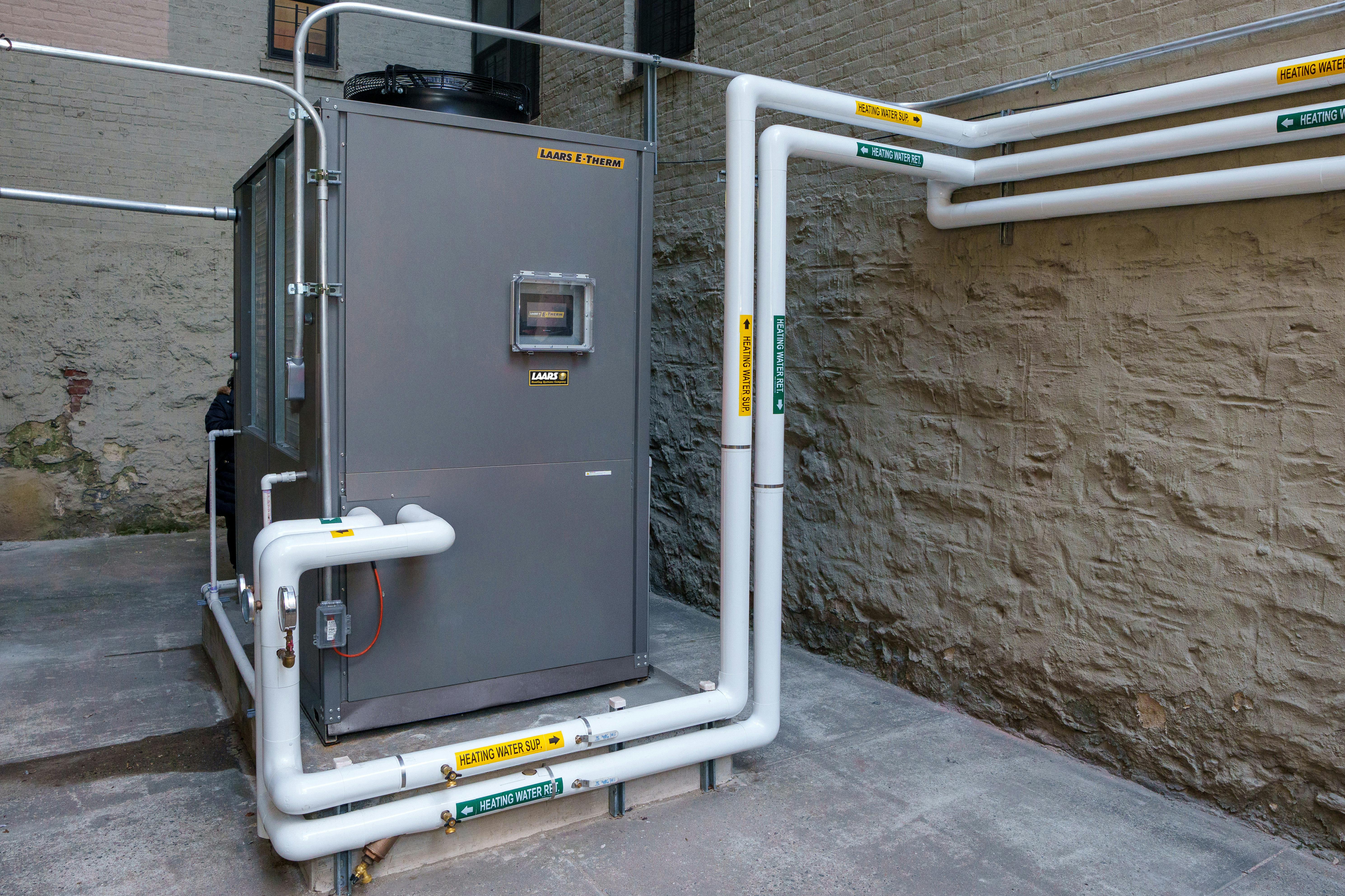 The Laars E-Therm Heat Pump Water Heater installed at 850 Bryant Avenue.