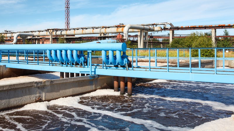 Aeration of wastewater in sewage treatment plant.