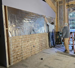 1/2' Radiant wall installation with aluminum foil between uni-panel and wall board. Ideal for new and retrofit construction. 1/2' Radiant wall installation with aluminum foil between uni-panel and wall board. Ideal for new and retrofit construction.