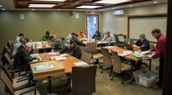 A safety briefing at Lindus Construction. A safety briefing at Lindus Construction.