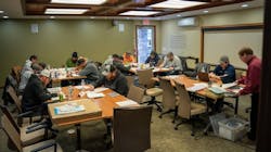 A safety briefing at Lindus Construction. A safety briefing at Lindus Construction.