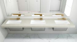 Bradley's next-generation WashBar Station, shown with brass fixtures. Bradley's next-generation WashBar Station, shown with brass fixtures.
