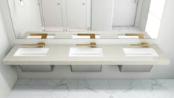 Bradley's next-generation WashBar Station, shown with brass fixtures. Bradley's next-generation WashBar Station, shown with brass fixtures.