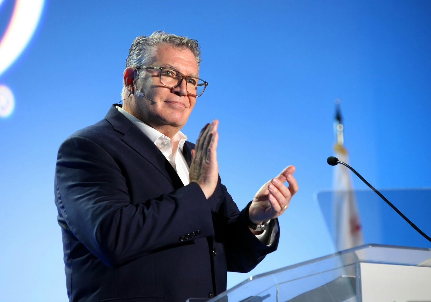 IAPMO CEO Dave Viola applauds while addressing the Opening Session on Sept. 15.