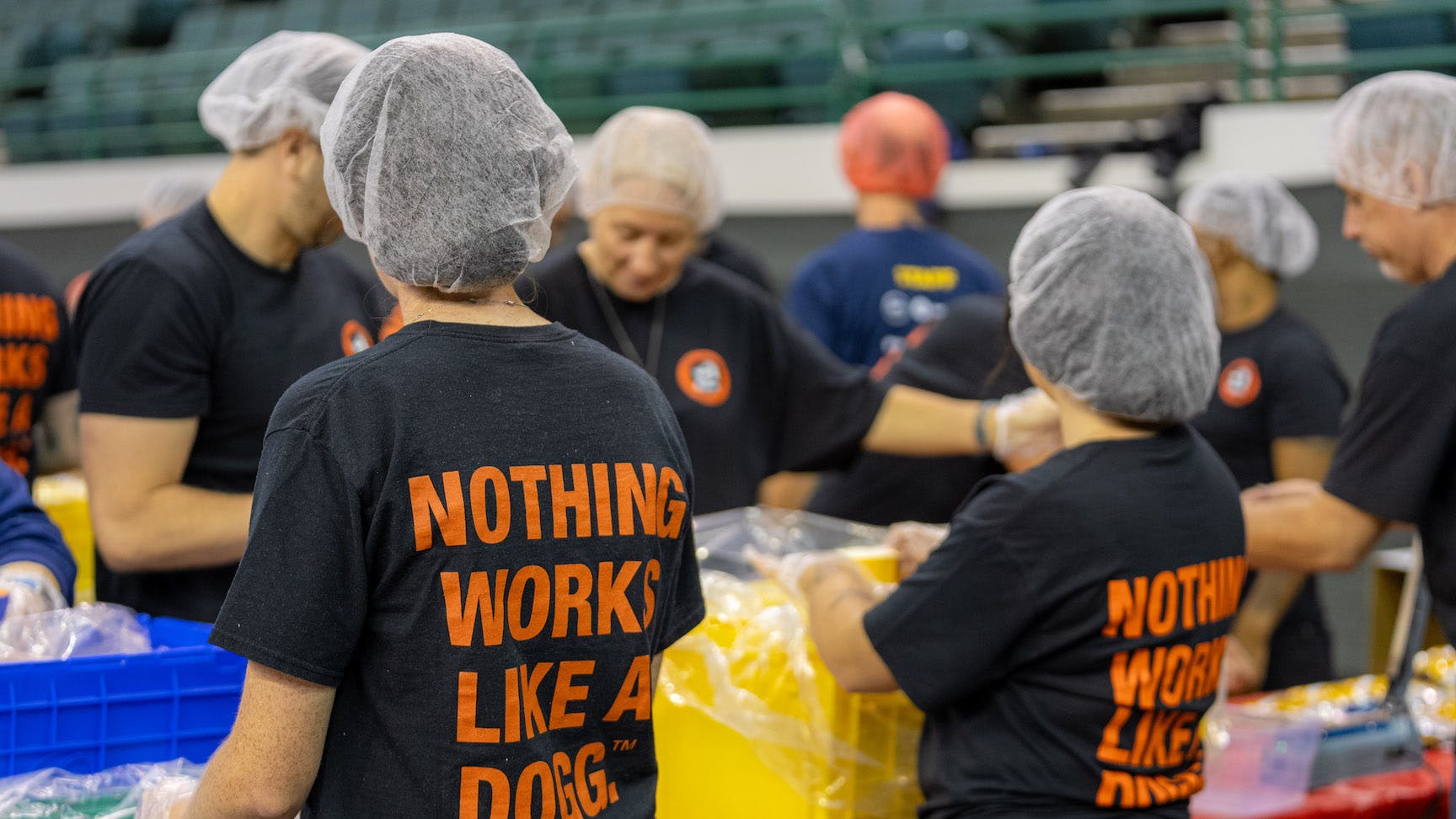 Volunteers assembled nearly 300,000 nonperishable, shelf-stable meals.