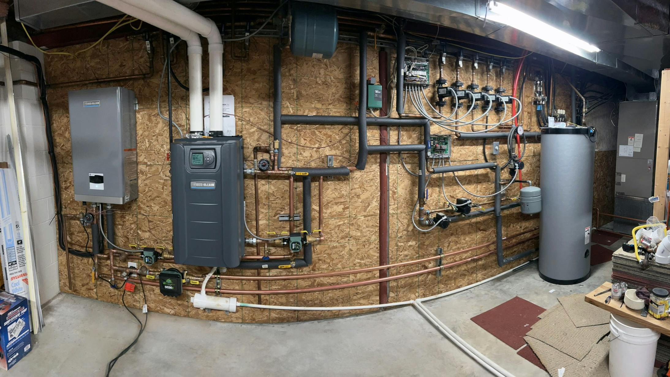 A panoramic view of the home's mechanical room.
