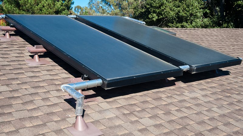 Rooftop mounted solar water heating system.