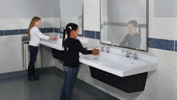 girls washing their hands in a commercial restroom girls washing their hands in a commercial restroom