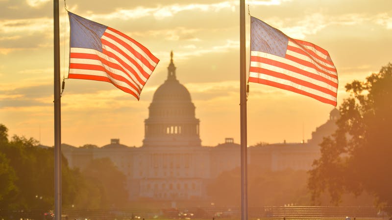 US Capitol at sunset.