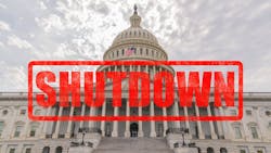 United States Capitol Building in Washington, DC with Shutdown stamp effect United States Capitol Building in Washington, DC with Shutdown stamp effect