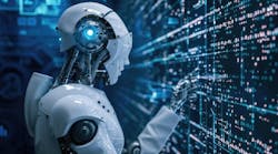 AI robot works with data via digital interface AI robot works with data via digital interface