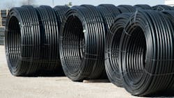 HDPE pipe on the job site. HDPE pipe on the job site.