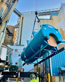 When rigging the boiler through the main door of the boiler room, there were only a few inches of clearance on each side of the vessel. When rigging the boiler through the main door of the boiler room, there were only a few inches of clearance on each side of the vessel.