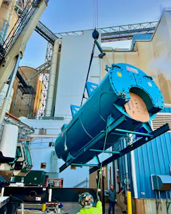 When rigging the boiler through the main door of the boiler room, there were only a few inches of clearance on each side of the vessel.