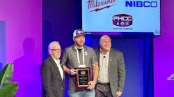 Cody Schroeder receives his award for Plumbing Instructor of the Year at PHCC Connect 2025. Cody Schroeder receives his award for Plumbing Instructor of the Year at PHCC Connect 2025.