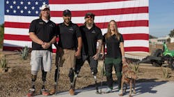 Veterans in front of a flag. Veterans in front of a flag.