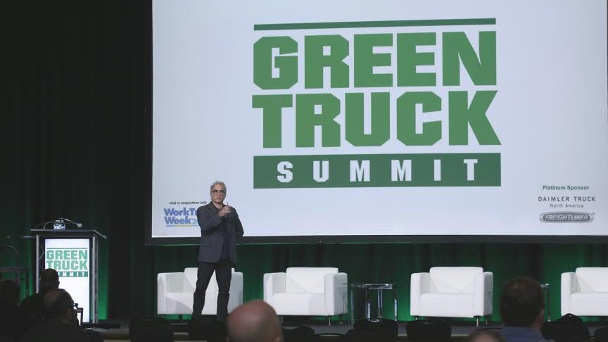 A speaker at the Green Truck Summit.