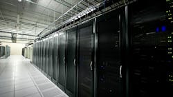 Interior view of a data center with equipment Interior view of a data center with equipment