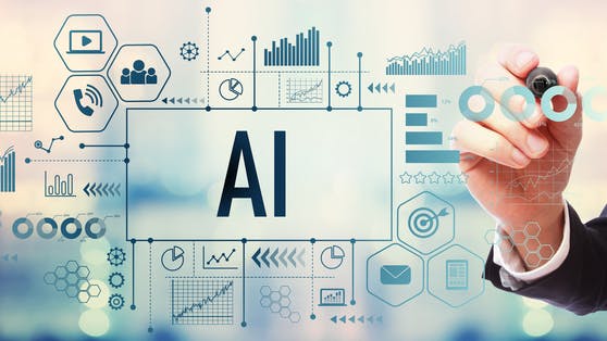 AI with businessman on blurred abstract background