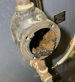 The junk visible in the float chamber was just enough and in just the right place to keep the float in the control from dropping. Without that movement, the switches don’t switch. The junk visible in the float chamber was just enough and in just the right place to keep the float in the control from dropping. Without that movement, the switches don’t switch.