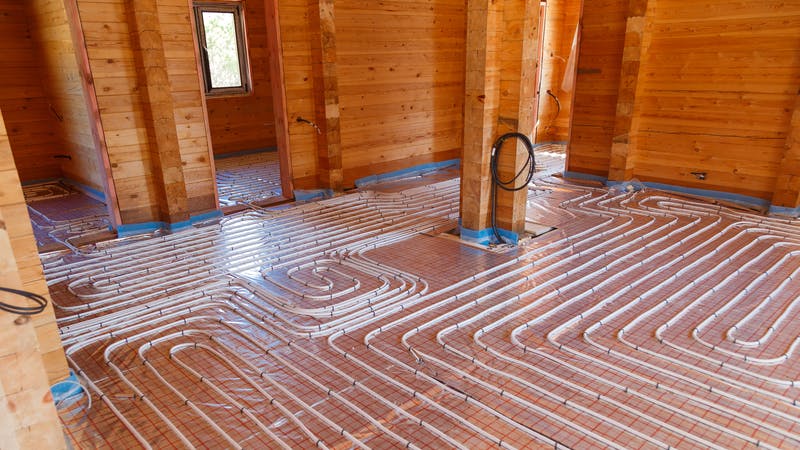 Underfloor surface heating pipes. Low temperature heating concept.