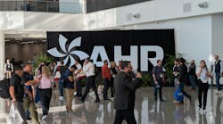 AHR Expo crowds by the logo AHR Expo crowds by the logo