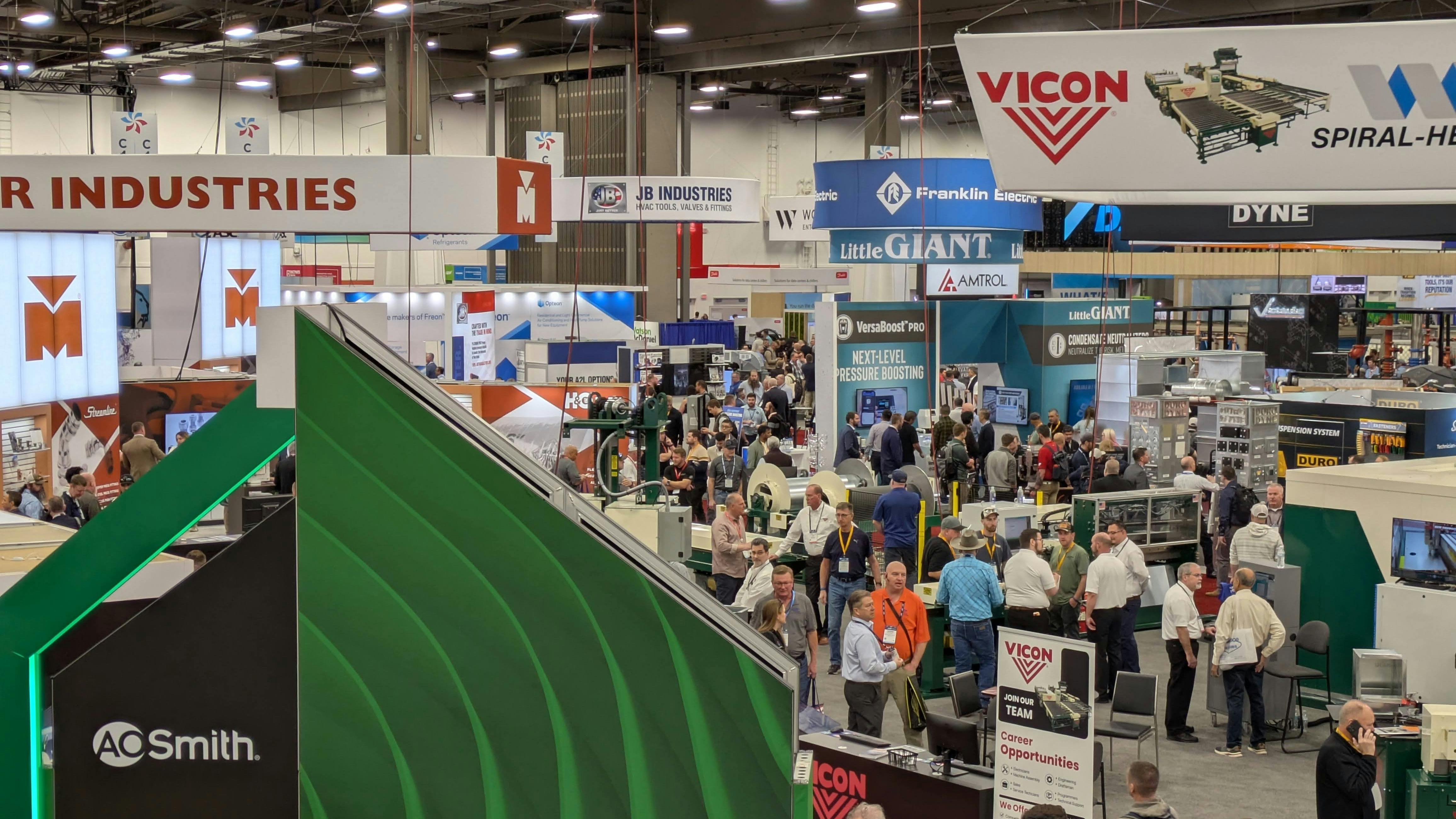 The view from the top of the A. O. Smith booth at AHR Expo 2026.