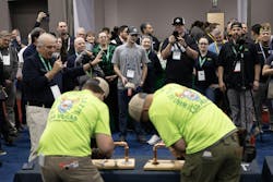 Product demos (and product competitions, such as this pipe-assembly contest) were a common sight out on the expo floor. Product demos (and product competitions, such as this pipe-assembly contest) were a common sight out on the expo floor.