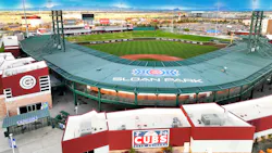 An aerial view of Sloan Park in Mesa, AZ. An aerial view of Sloan Park in Mesa, AZ.